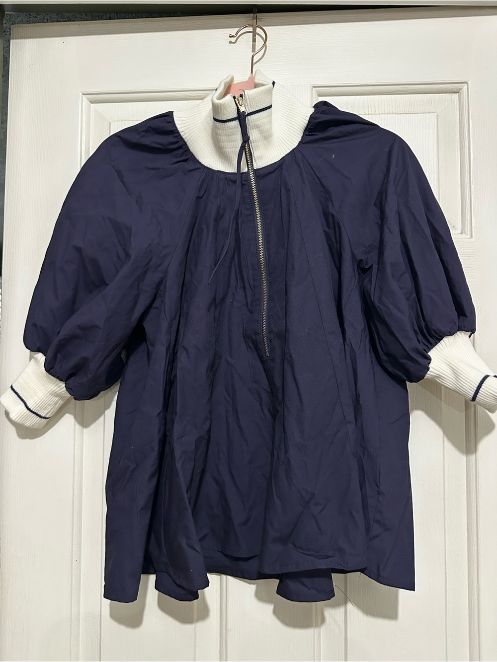 Anthropologie Maeve Navy Top with Cream Label Detail